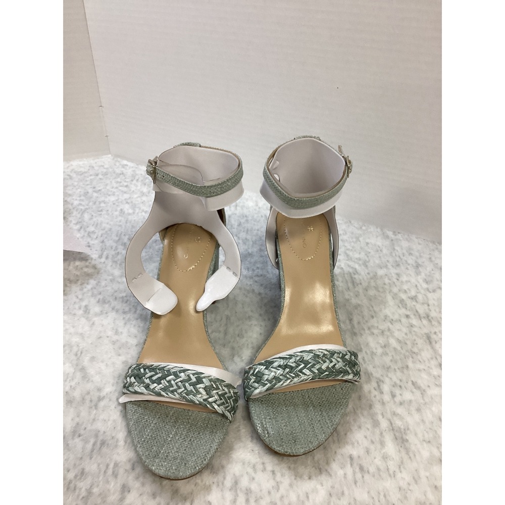 Bandolino Armory2 Light Green Woven Block‎ Heel Ankle Strap Sandals 11M New